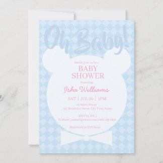 Ljusblå björn med slips Oh Baby Shower-inbjudan Inbjudningar