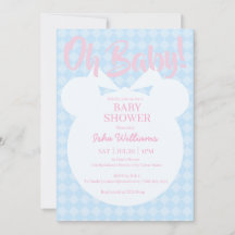 Ljusblå Björn Rosa Oh Baby Shower Inbjudan