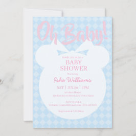 Ljusblå Björn Rosa Oh Baby Shower Inbjudan