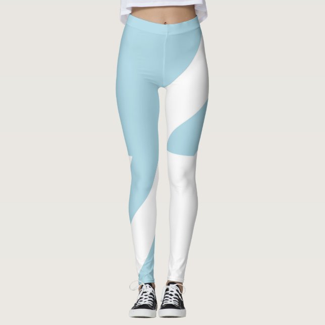 Ljusblå (Blek Baby blue) och vit asymmetrisk Leggings (Framsida)