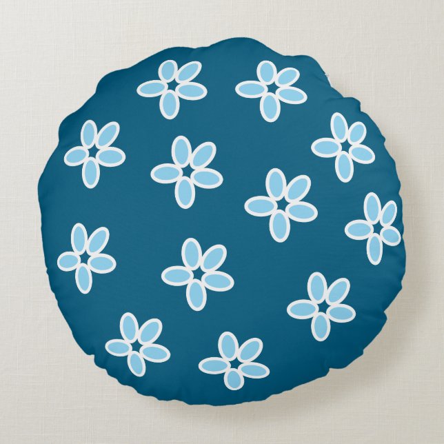 Ljusblå blomkudde rund kudde (Baksidan)