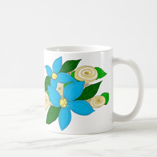 Ljusblå Blomma Kaffemugg (Höger)