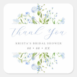 Ljusblå Blommig Bröllopsfest Tack Fyrkantigt Klistermärke