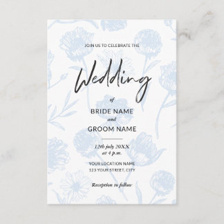 Ljusblå Blommig Elegant Illustration Bröllop Inbjudningar