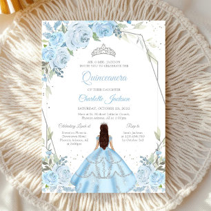 Ljusblå Blommig Quinceanera Inbjudan