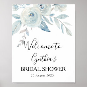 ljusblå blommig välkomstskylt för bröllopsdusch poster