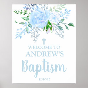 Ljusblå Blommigt Baptism Boy Välkommen 16 x 20 Pos Poster