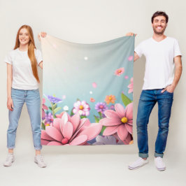 Ljusblå Blommigt Fleece Blanket