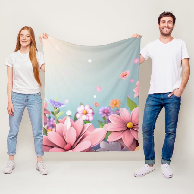 Ljusblå Blommigt Fleece Blanket (På plats)