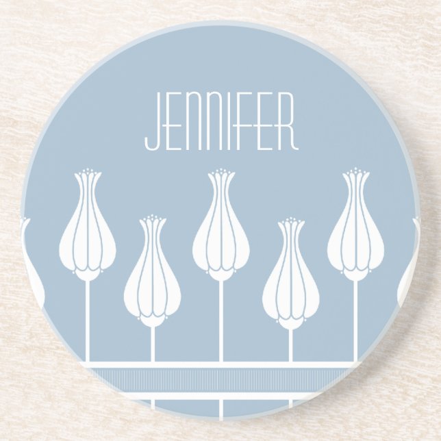 Ljusblå Blommigt för deka Underlägg (Framsidan)