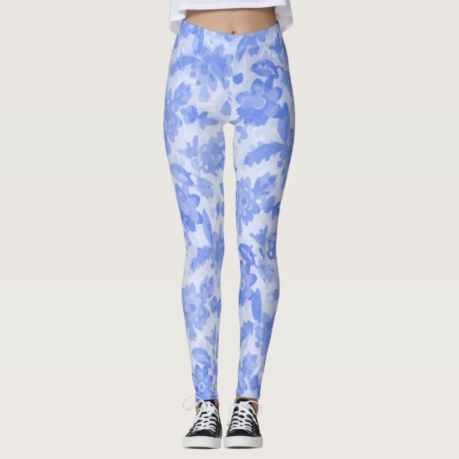 Ljusblå Blommigt Leggings (Framsida)