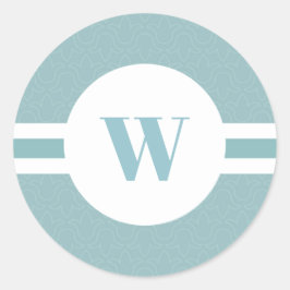 Ljusblå blommigt rand runt ram monogram klistermärke