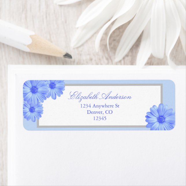 Ljusblå Blommigt Returadress Etikett (Insitu)