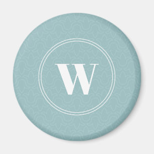 Ljusblå blommigt rund monogram enkel elegant magnet
