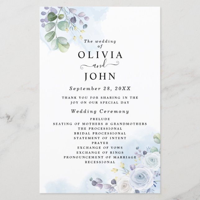 Ljusblå Blommigt vattenfärg (Framsida)