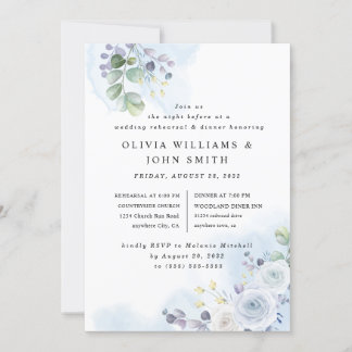 Ljusblå Blommigt vattenfärg Inbjudningar