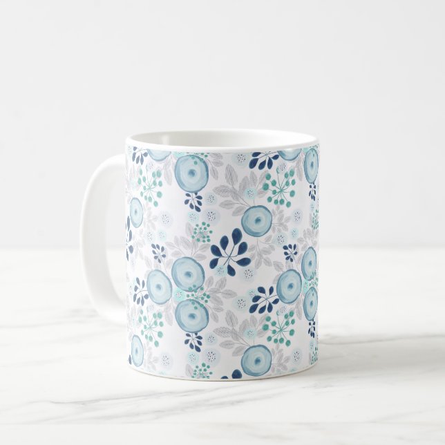 Ljusblå blommor kaffemugg (Framsida vänster)