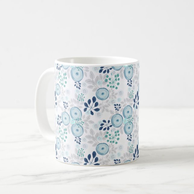 Ljusblå blommor kaffemugg (Framsida vänster)
