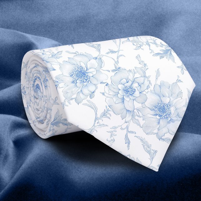 Ljusblå blommor toile de jouy slips (Skapare uppladdad)
