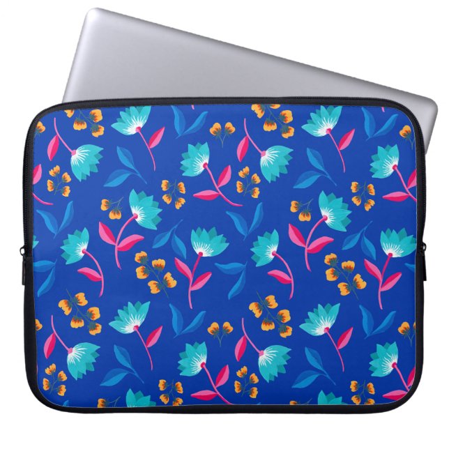 Ljusblå blomsterbemålad laptopsleeve laptop fodral (Framsidan)