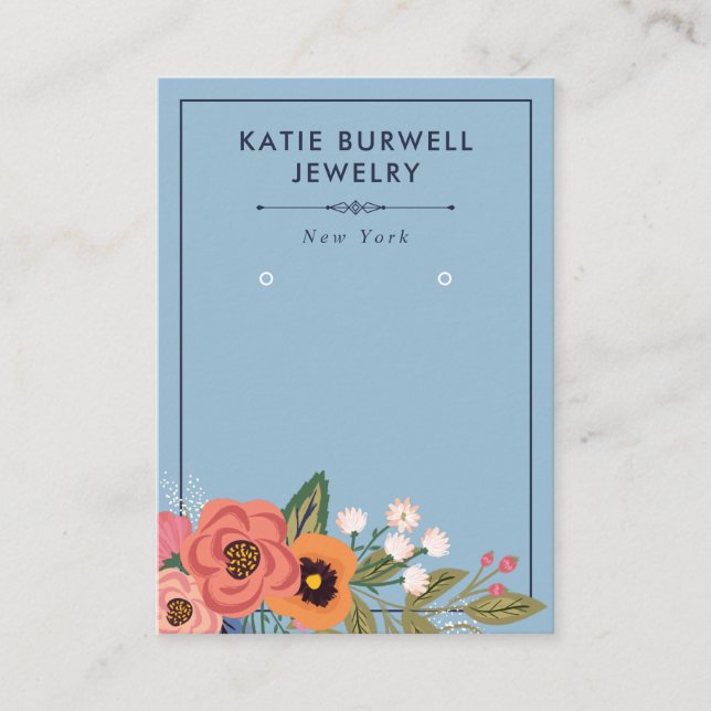 Ljusblå Boho Flowers Earring Visning Visitkort (Framsida)