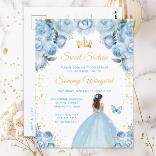 Ljusblå Brunett Hår Prinsessa Sweet Sixteen Vykort