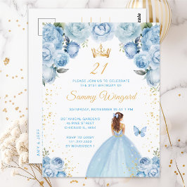 Ljusblå Brunhårig Prinsessa Födelsedagsfest Vykort