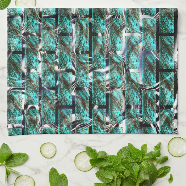 Ljusblå, bubblor i rutnät eller tegelvägg effekt t kökshandduk (Vikta)