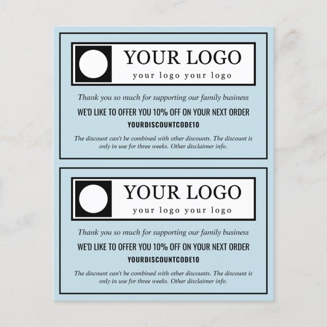 Ljusblå budget 2 i 1 Tack rabattkod Flygblad (Framsidan)