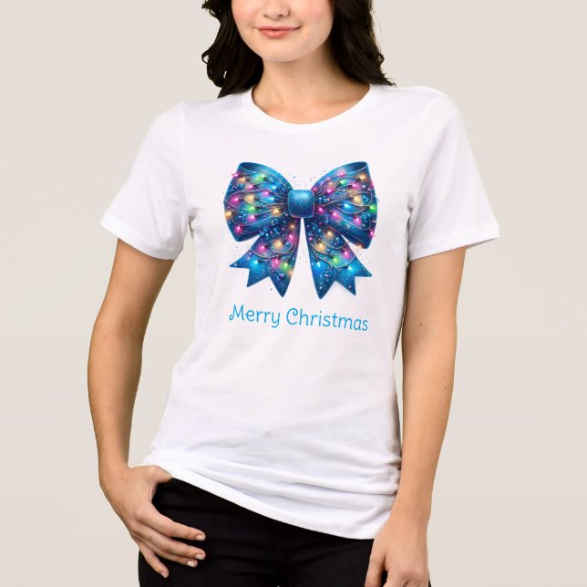 Ljusblå Coquette Julbelysningsslöja T Shirt (Framsida)