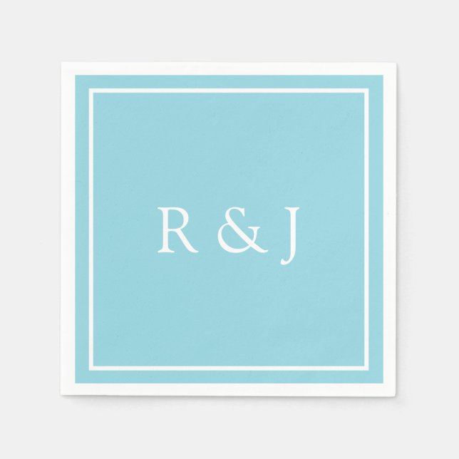 Ljusblå Cyan Monogram Initial Ampersand Bröllop Pappersservett (Framsidan)