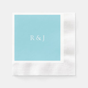 Ljusblå Cyan Monogram Initial Anpassad Bröllop Pappersservett
