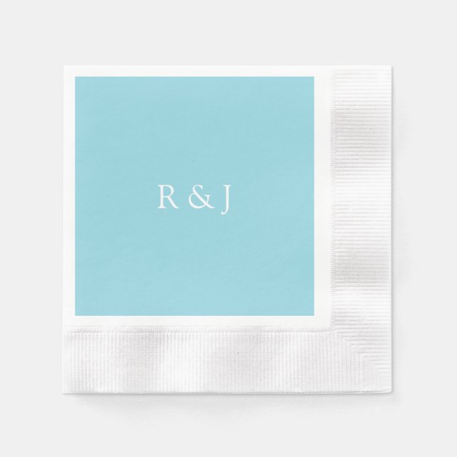 Ljusblå Cyan Monogram Initial Anpassad Bröllop Pappersservett (Framsidan)