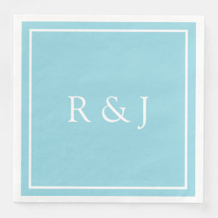 Ljusblå Cyan Monogram Initial Et-tecken Bröllop Pappersservett