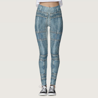 Ljusblå denim färg ficka Leggings