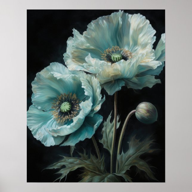 Ljusblå diskettblommor Art Skriv ut Poster (Framsidan)