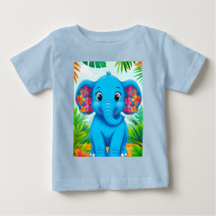 Ljusblå Elefant Tecknad Film i Tropisk Djungel T Shirt