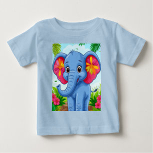 Ljusblå Elefant Tecknad Film i Tropisk Djungel T Shirt