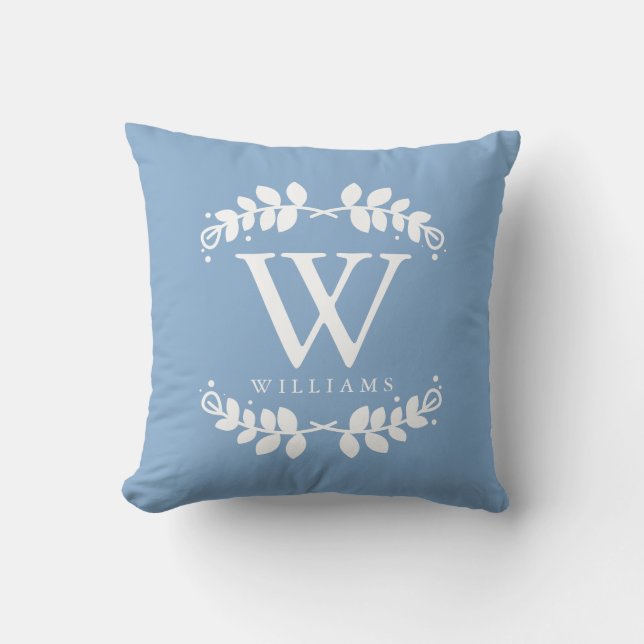 Ljusblå Elegant Monogram Kudde (Framsida)