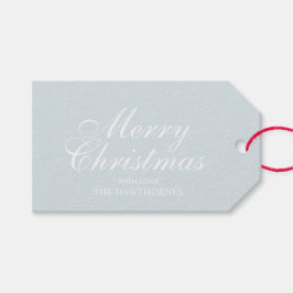 Ljusblå Elegant Skrift Klassisk God Jul Presentetikett