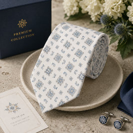 Ljusblå Elfenbensfärgad Fransk Foulard Slips