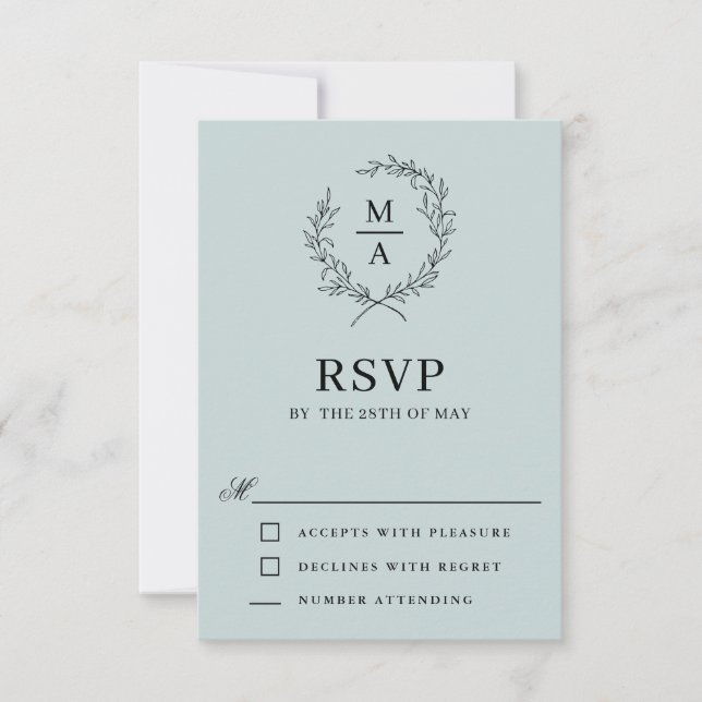 Ljusblå, enkel Elegant, Monogram OSA Kort (Framsida)