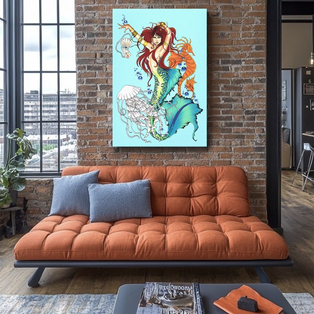 Ljusblå fantasimermaidillustration canvastryck (Skapare uppladdad)