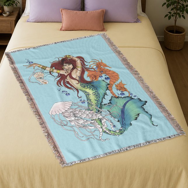 Ljusblå fantasimermaidillustration filt (Skapare uppladdad)