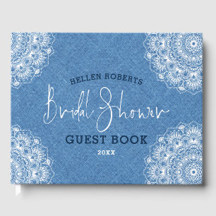 Ljusblå faux-linje med vit mandala gästböcker