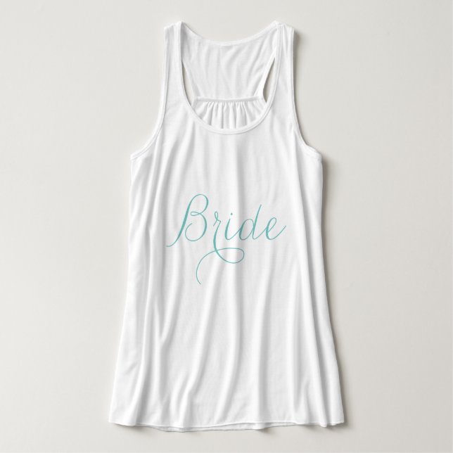 Ljusblå fin skrift "Bride" Linne Med Racerback (Design framsida)