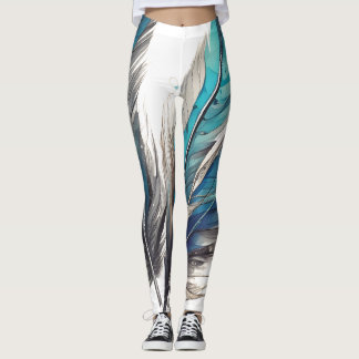 Ljusblå fjädertrio leggings