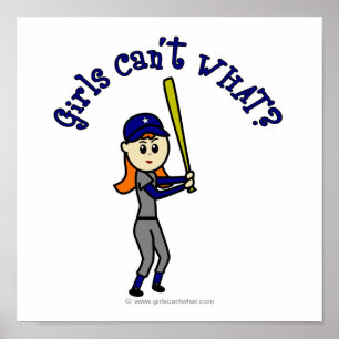 Ljusblå flickor Softball Poster