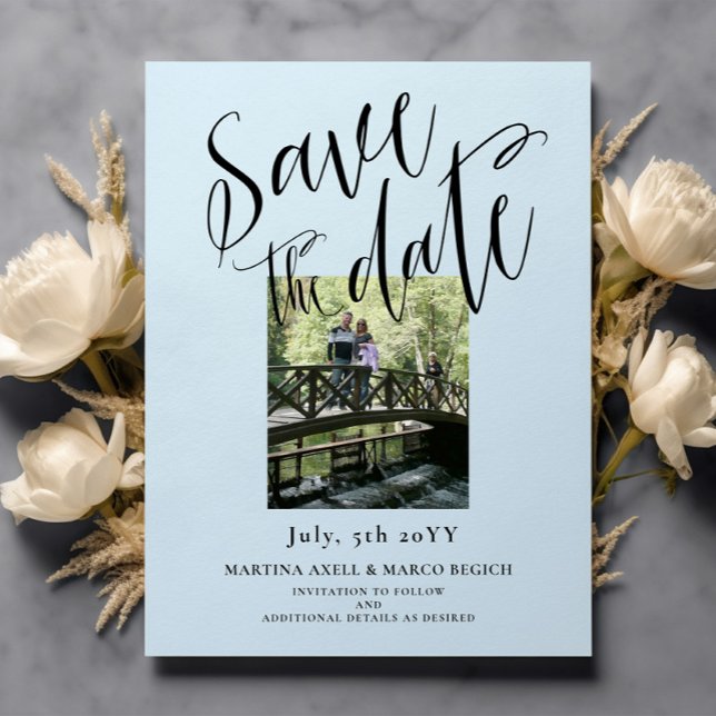 Ljusblå Foto Spara datumet Vykort (Skapare uppladdad)