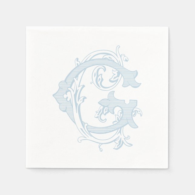 Ljusblå "G" monogram cocktailsservetter Pappersservett (Framsidan)